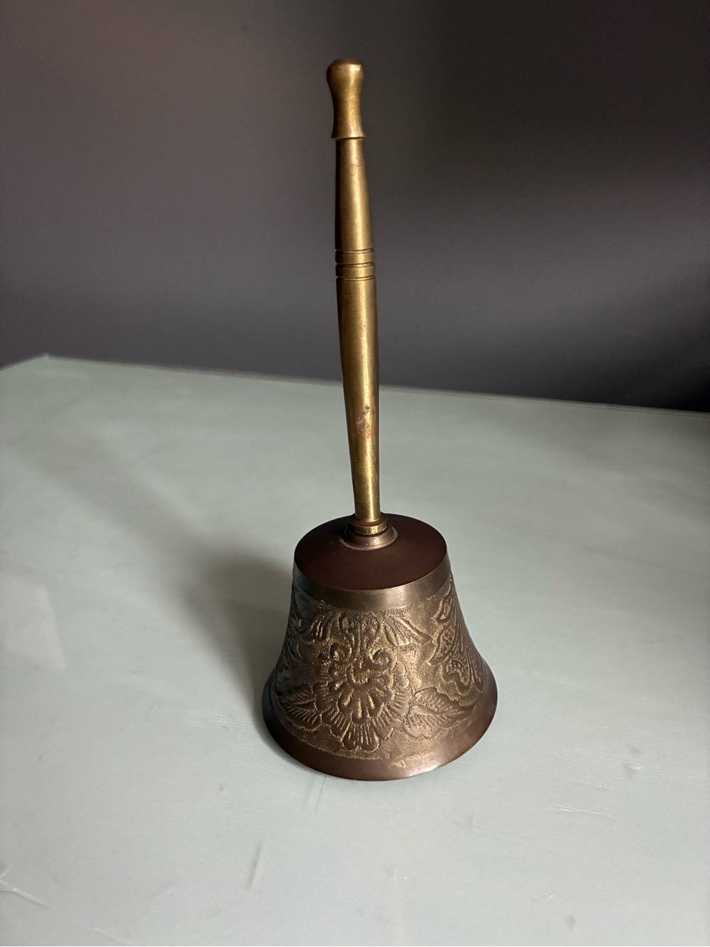 Vintage Gold Brass Embossed Dinner Bell